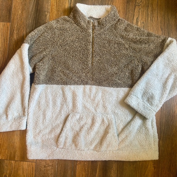 Brown and Cream Sherpa Pullover - Picture 1 of 5